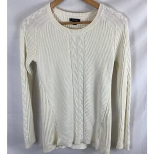 Nautica Womans White Cable Knit Long Sleeve Sweater Size Medium